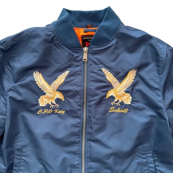 NWT SCHOTT Embroidered Jacket in Navy Blue  Flight Naval Bomber  MEN'S XL - Picture 3 of 11
